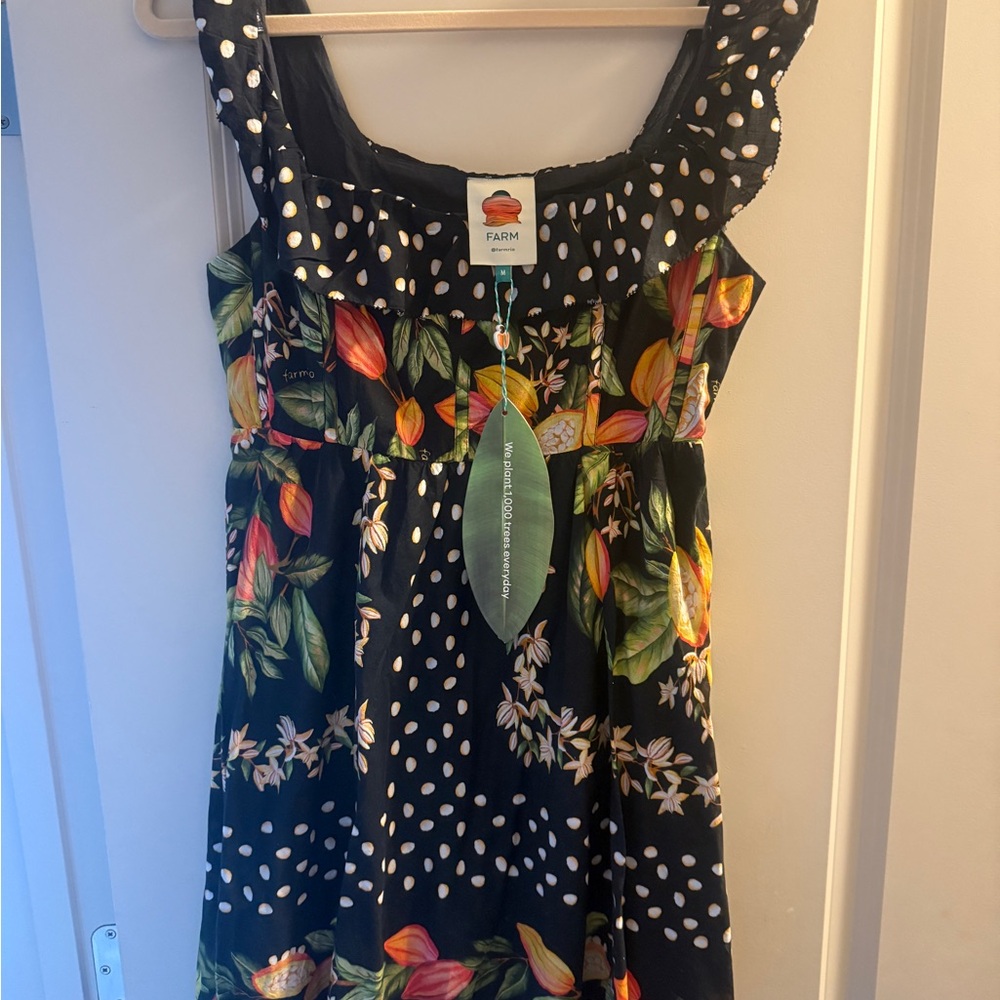 FARM Rio Black Orange Ruffled Empire Waist Sundress